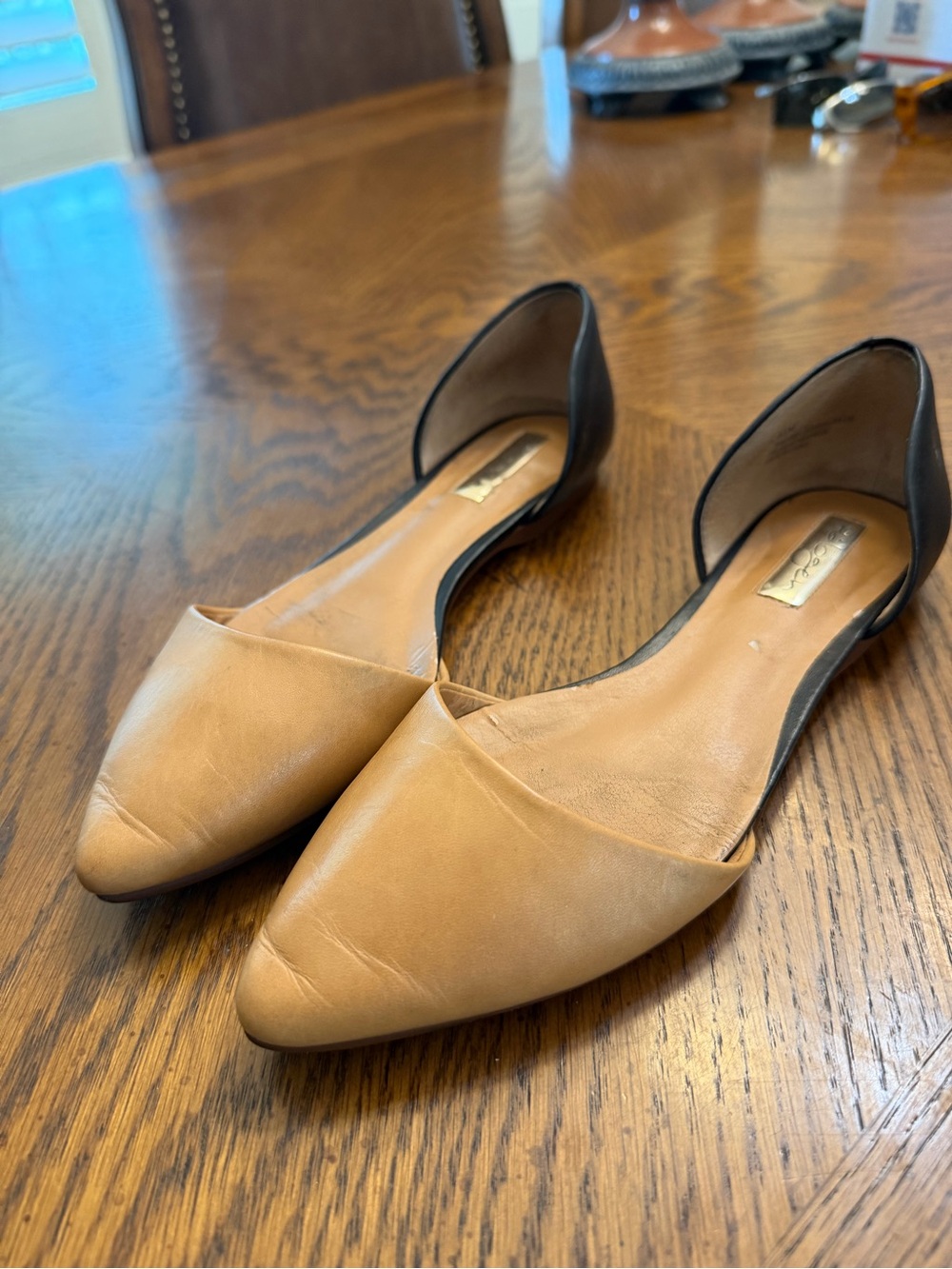 Halogen Two-Tone D'Orsay Flats in Tan and Black